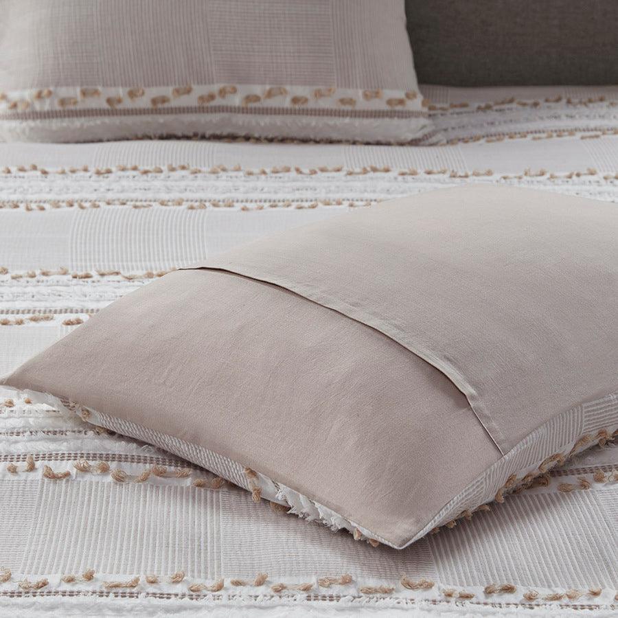 Lennon Full/Queen Organic Cotton Jacquard Duvet Cover Set Taupe Olliix.com