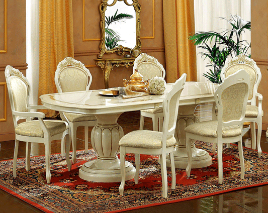 ESF Furniture - Leonardo 7 Piece Dining Table Set in Ivory - LEONARDOTABLE-7SET ESF Furniture