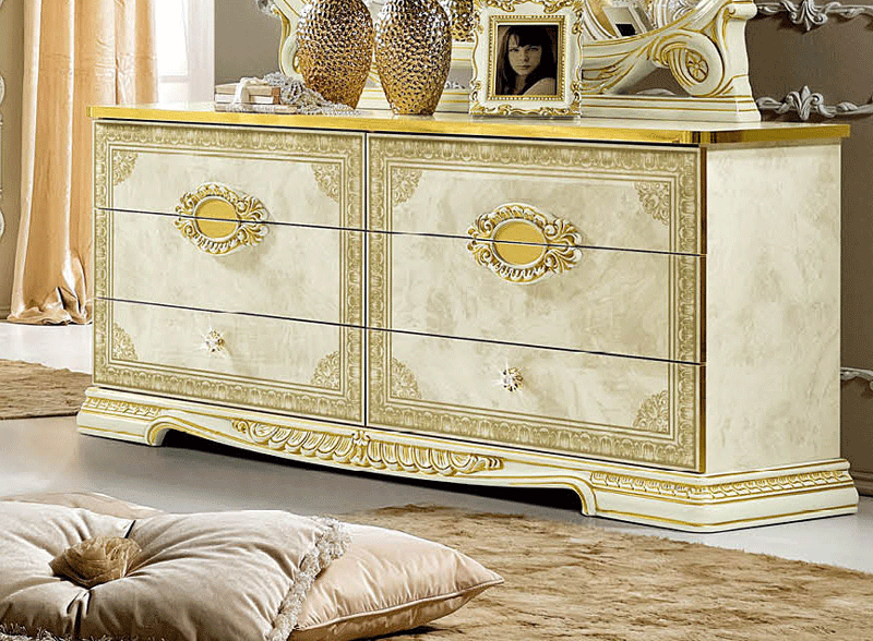 ESF Furniture - Leonardo Double Dresser in Ivory-Gold - LEONARDODRESSER ESF Furniture