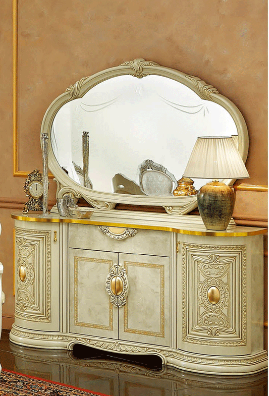 ESF Furniture - Leonardo 4-Door Buffet with Big Mirror in Ivory - LEONARDOBUFFET-M ESF Furniture