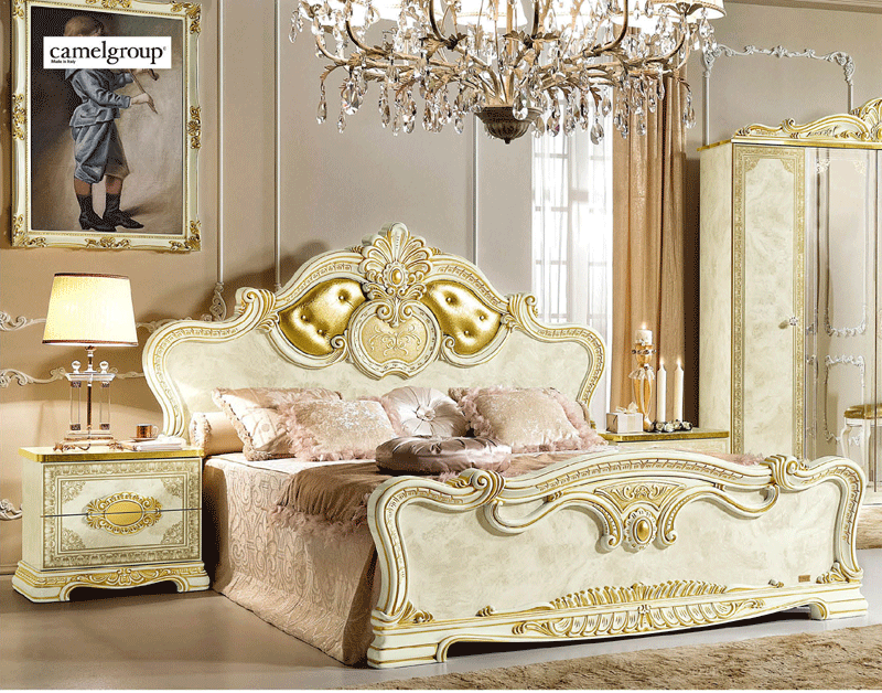 ESF Furniture - Leonardo Queen Panel Bed in Ivory-Gold - LEONARDOBEDQ.S ESF Furniture