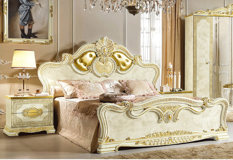 ESF Furniture - Leonardo 3 Piece Bedroom Queen Panel Bed Set in Ivory-Gold - LEONARDOBEDQ.S-3SET ESF Furniture