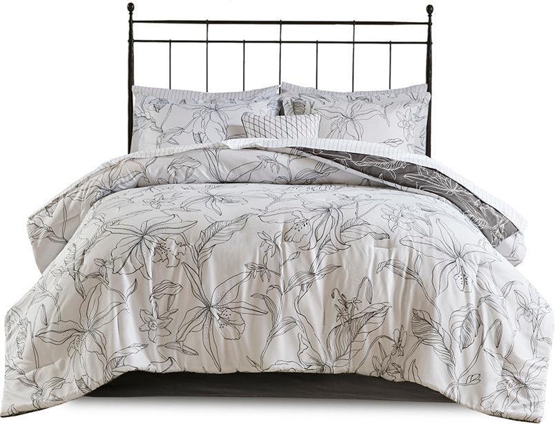 Lilia California King Reversible Complete bedding set with Cotton Sheet White & Charcoal Olliix.com