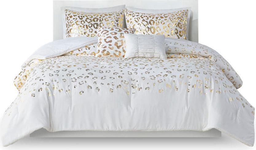 Lillie Metallic Animal Printed Comforter Set Ivory & Gold Full/Queen Olliix.com