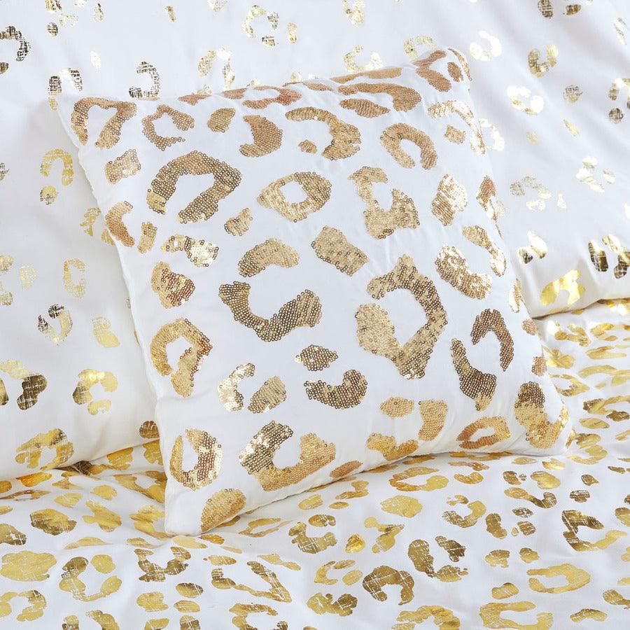 Lillie Metallic Animal Printed Comforter Set Ivory & Gold Full/Queen Olliix.com