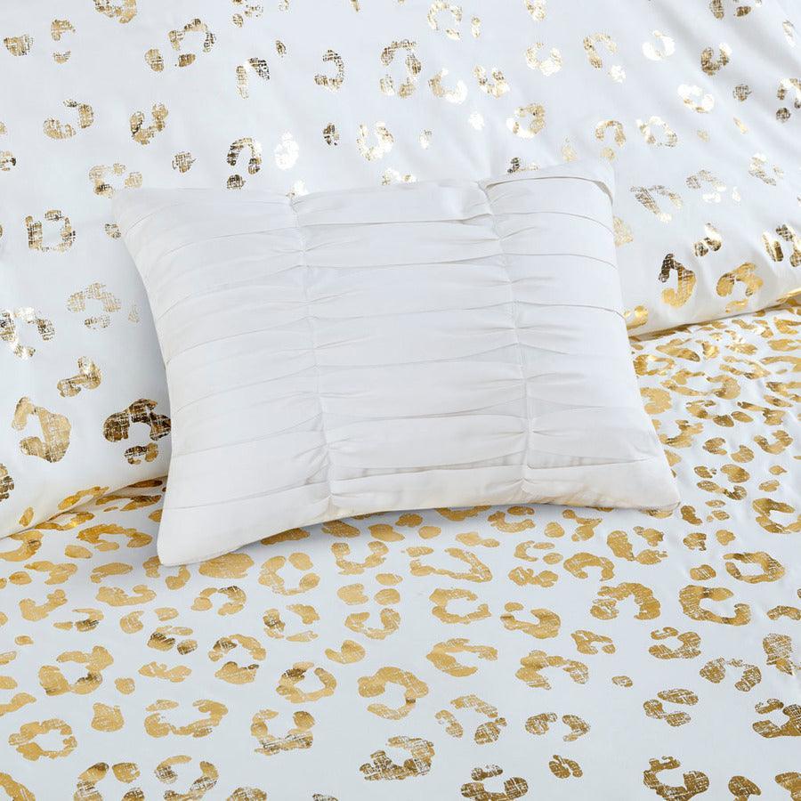 Lillie Metallic Animal Printed Comforter Set Ivory & Gold Full/Queen Olliix.com