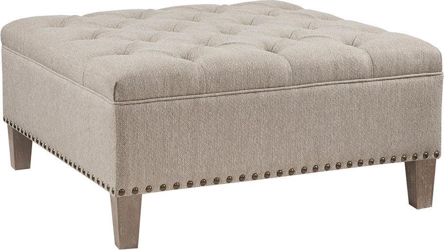 Lindsey Traditional Tufted Square Cocktail Ottoman 35.5"W x 35.5"D x 18.5"H Taupe Olliix.com