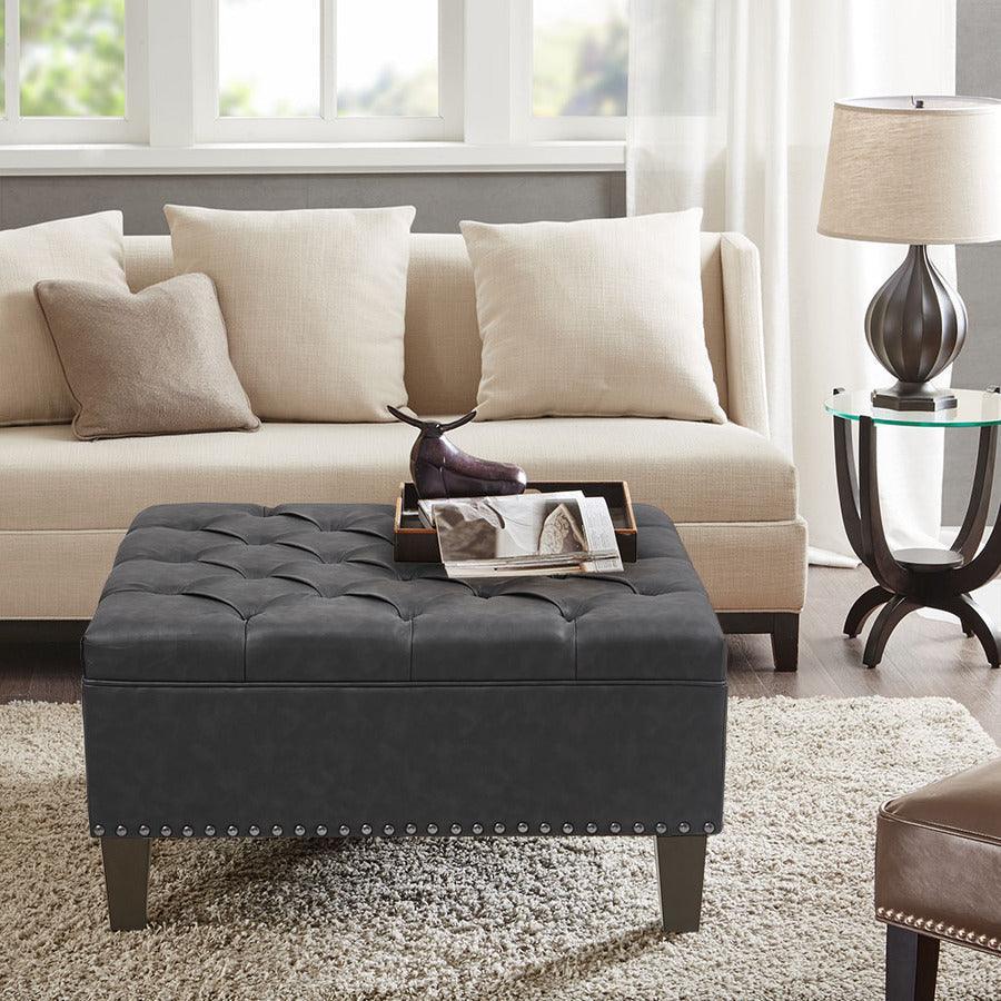 Lindsey Tufted Square Cocktail Ottoman Charcoal Olliix.com