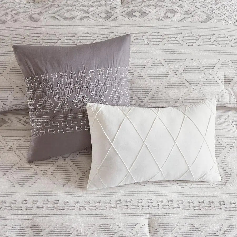 Lizbeth King/California King 5 Piece Cotton Clip Jacquard Comforter Set White & Gray Olliix.com
