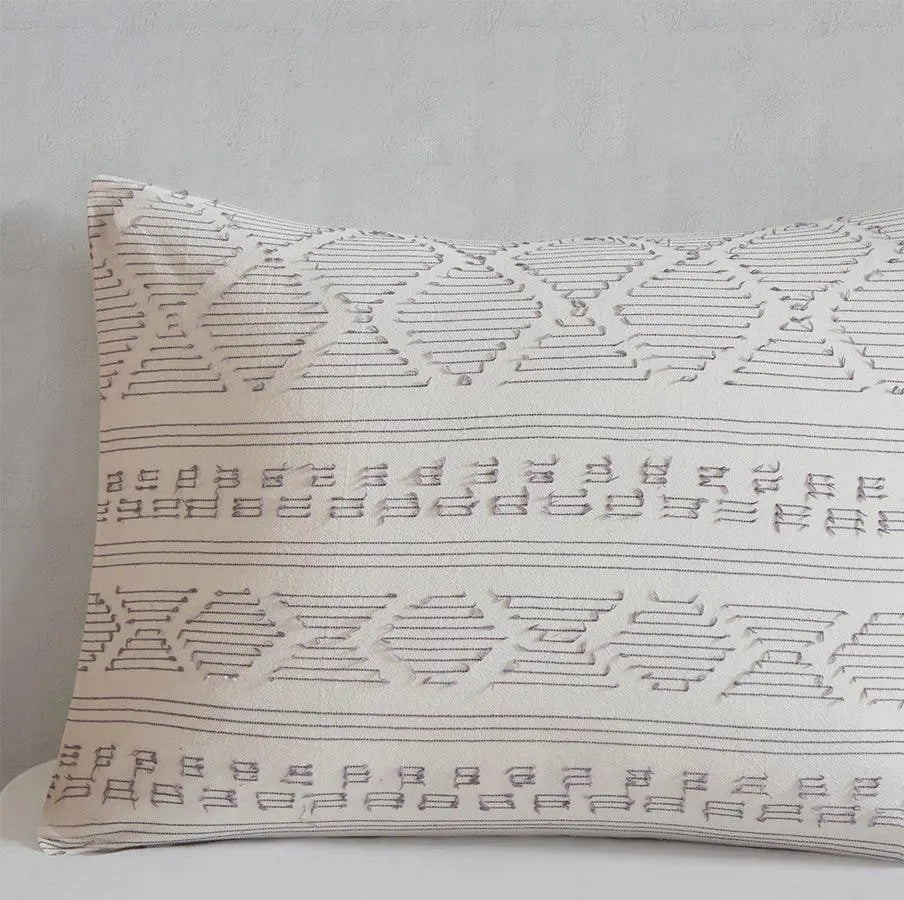 Lizbeth King/California King 5 Piece Cotton Clip Jacquard Comforter Set White & Gray Olliix.com