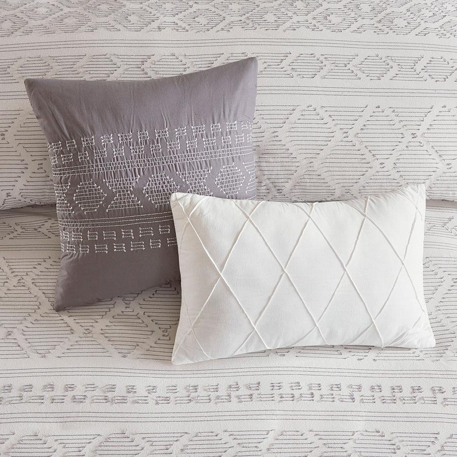 Lizbeth Modern 5 Piece Cotton Clip Jacquard Duvet Cover Set Full/Queen White & Gray Olliix.com