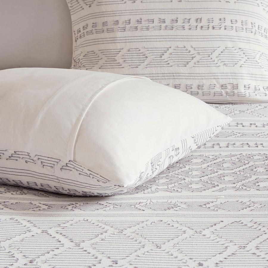 Lizbeth Modern 5 Piece Cotton Clip Jacquard Duvet Cover Set Full/Queen White & Gray Olliix.com