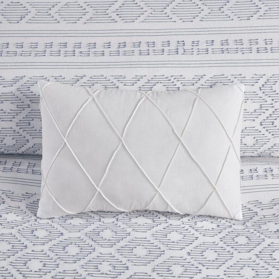 Lizbeth Modern 5 Piece Cotton Clip Jacquard Duvet Cover Set Full/Queen White & Indigo Olliix.com