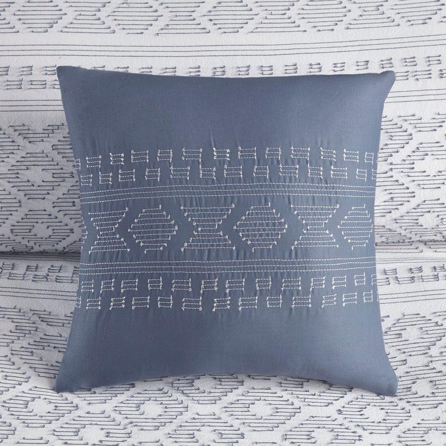 Lizbeth Modern 5 Piece Cotton Clip Jacquard Duvet Cover Set Full/Queen White & Indigo Olliix.com