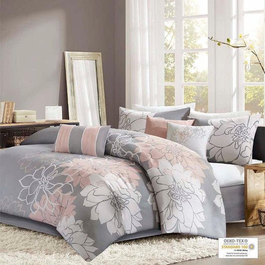 Lola 26 " W Comforter Set Gray & Blush Queen Olliix.com