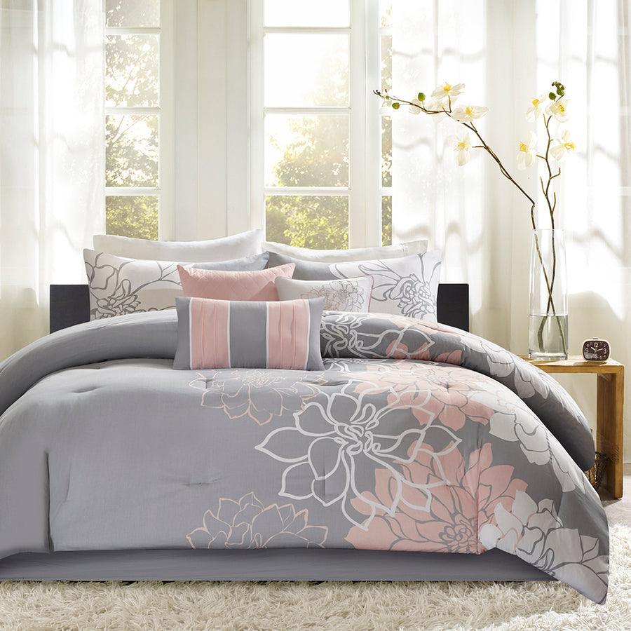 Lola 26 " W Comforter Set Gray & Blush Queen Olliix.com