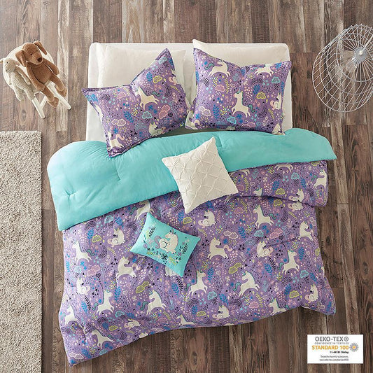 Lola Classic Unicorn Cotton Comforter Set Purple Twin Olliix.com