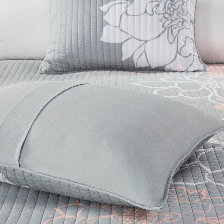 Lola King/California King 6 Piece Reversible Cotton Printed Coverlet Set Gray & Blush Olliix.com