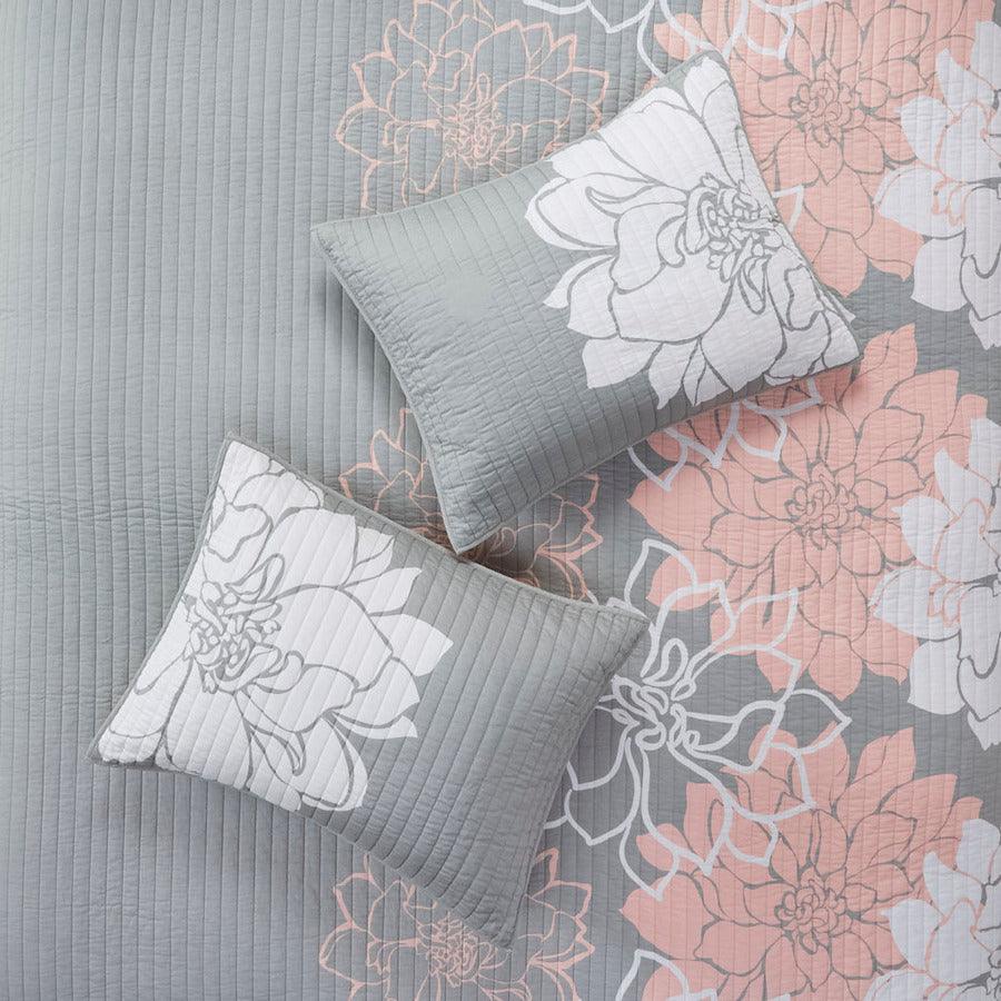 Lola King/California King 6 Piece Reversible Cotton Printed Coverlet Set Gray & Blush Olliix.com