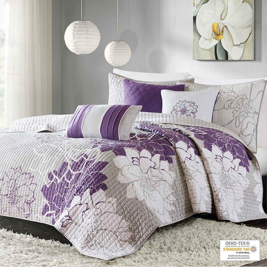 Lola King/California King 6 Piece Reversible Cotton Printed Coverlet Set Purple Olliix.com