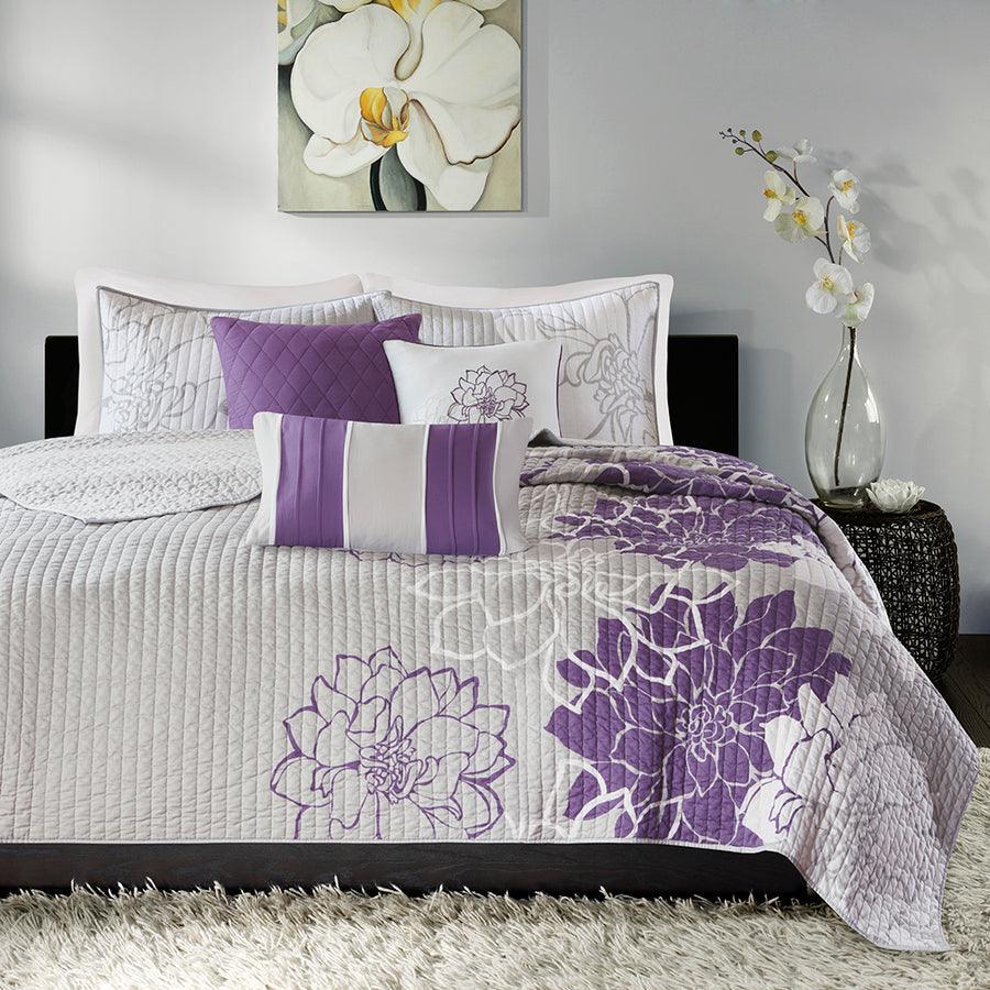 Lola King/California King 6 Piece Reversible Cotton Printed Coverlet Set Purple Olliix.com