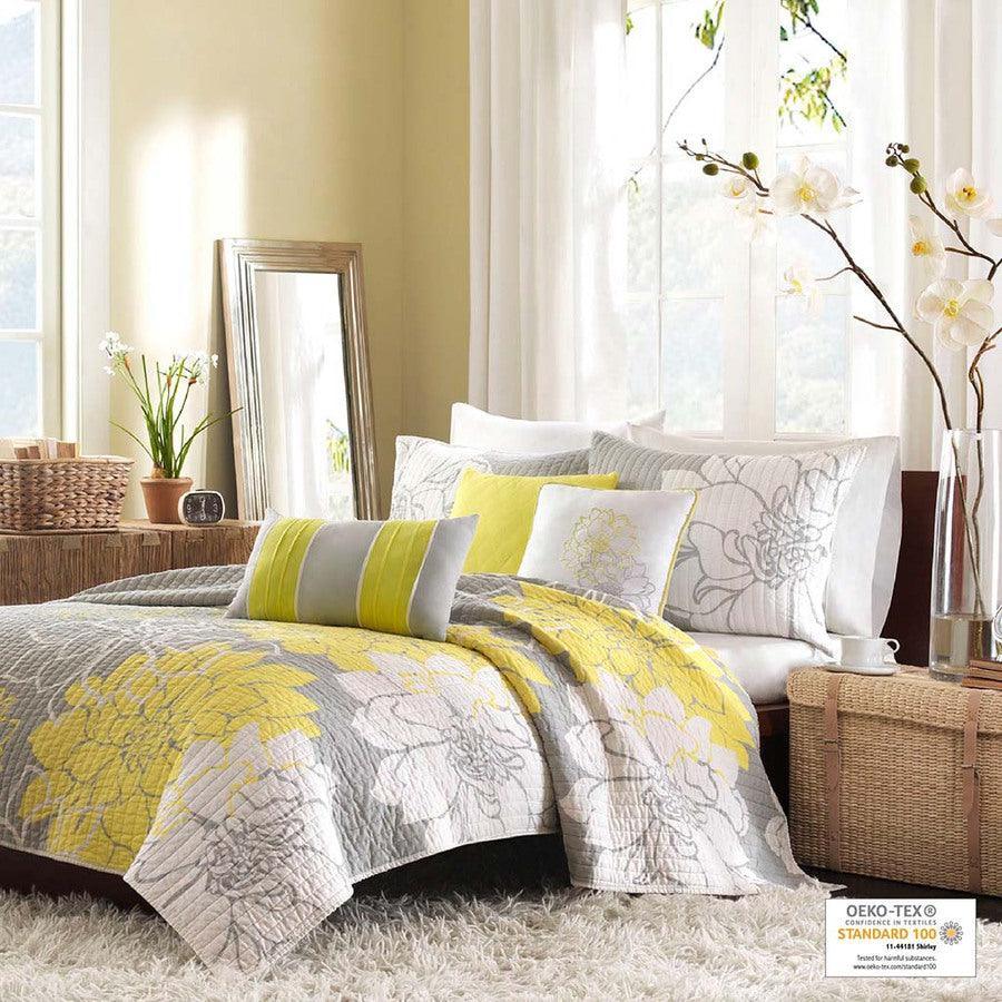 Lola King/California King 6 Piece Reversible Cotton Printed Coverlet Set Yellow Olliix.com