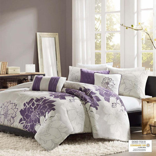 Lola Transitional 6 Piece Printed Duvet Cover Set Full/Queen Purple Olliix.com