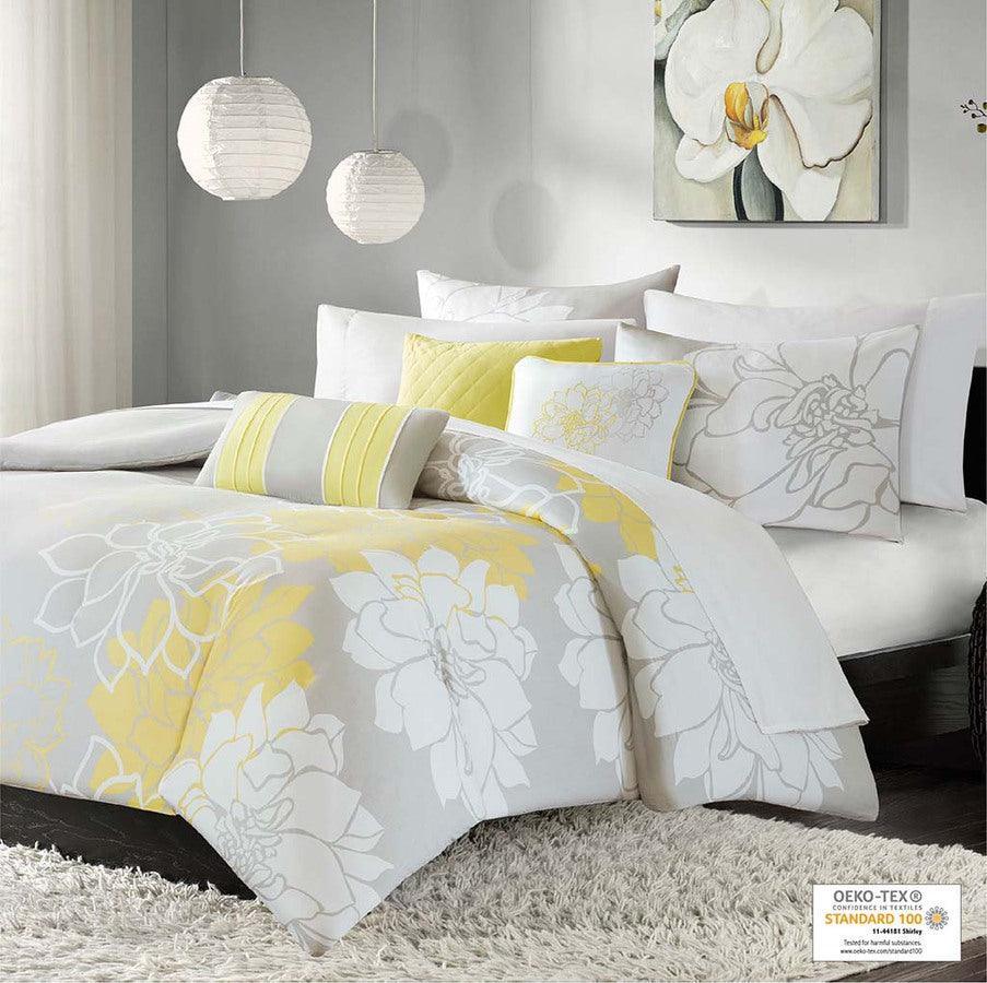 Lola Transitional 6 Piece Printed Duvet Cover Set Full/Queen Yellow Olliix.com