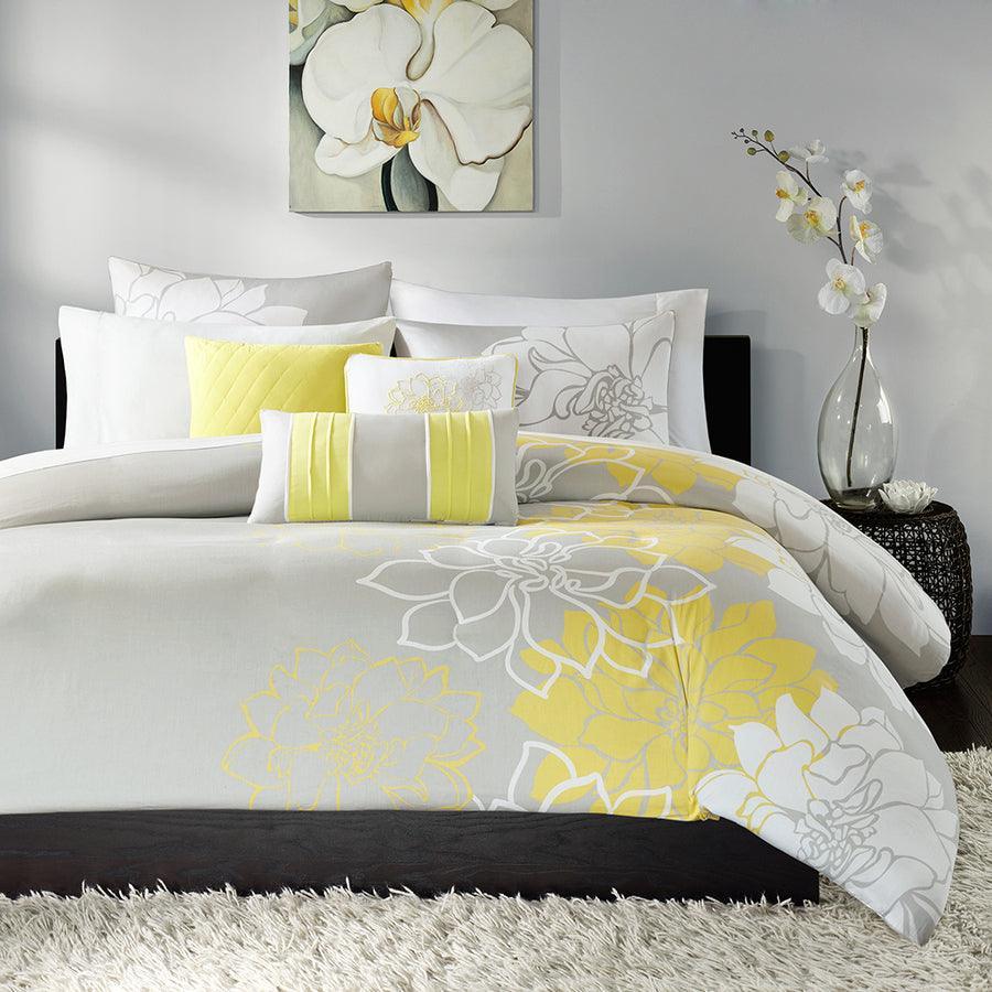 Lola Transitional 6 Piece Printed Duvet Cover Set Full/Queen Yellow Olliix.com