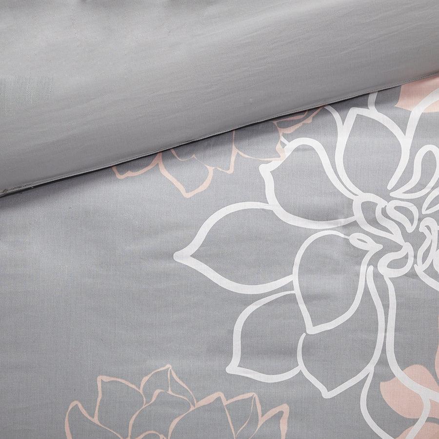 Lola Transitional 6 Piece Printed Duvet Cover Set King/Cal King Gray & Blush Olliix.com