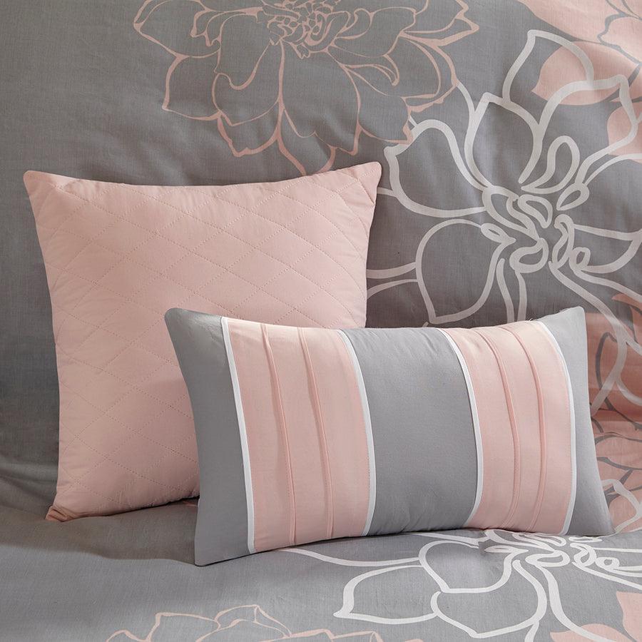 Lola Transitional 6 Piece Printed Duvet Cover Set King/Cal King Gray & Blush Olliix.com