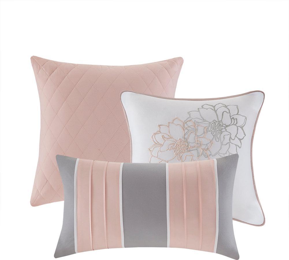 Lola Transitional 6 Piece Printed Duvet Cover Set King/Cal King Gray & Blush Olliix.com