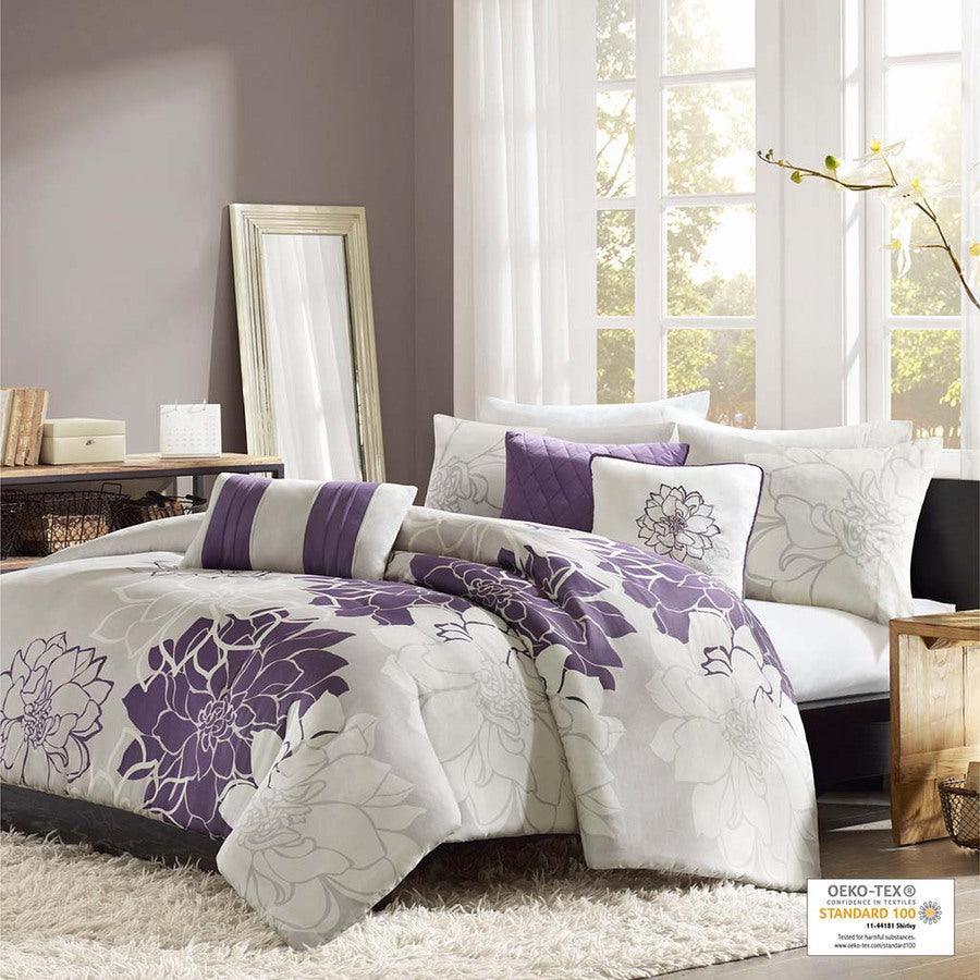 Lola Transitional 6 Piece Printed Duvet Cover Set King/Cal King Purple Olliix.com