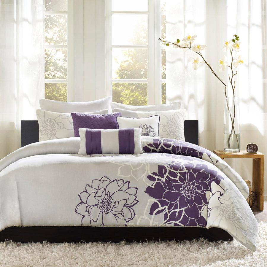 Lola Transitional 6 Piece Printed Duvet Cover Set King/Cal King Purple Olliix.com