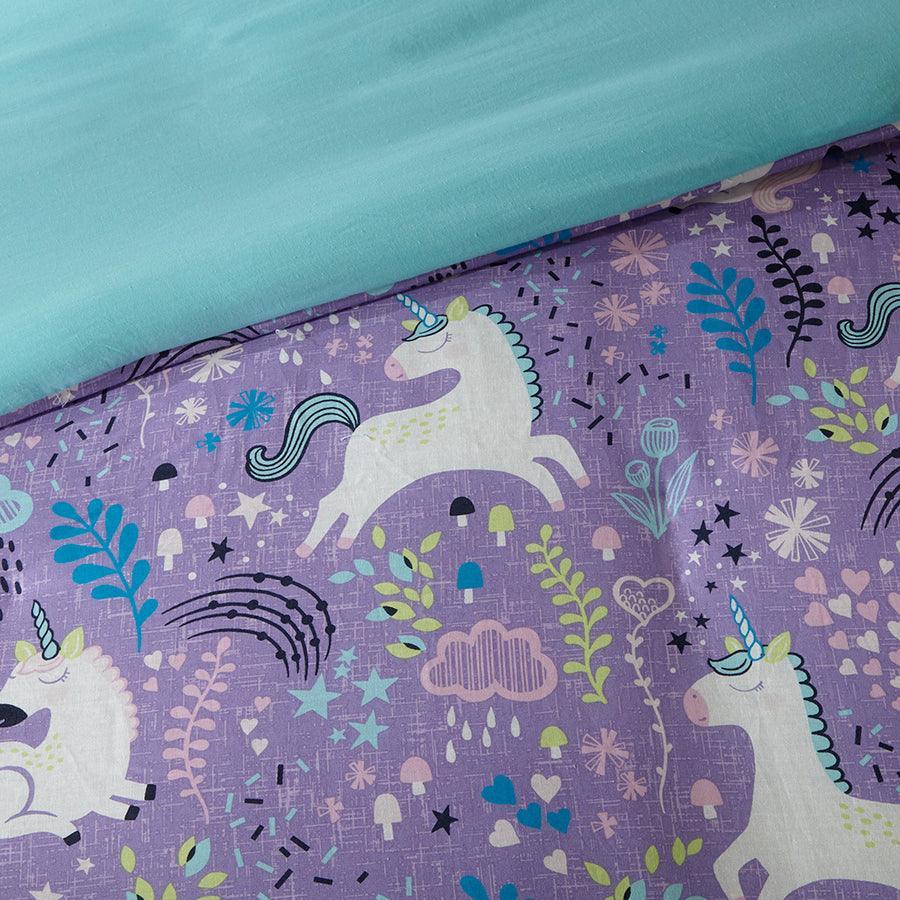 Lola Twin Unicorn Cotton Duvet Cover Set Purple Olliix.com