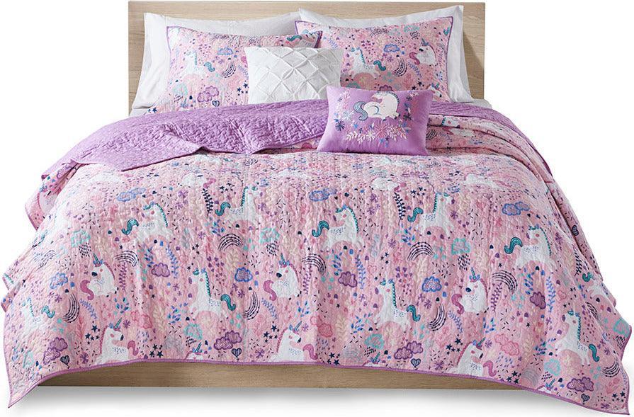 Lola Twin Unicorn Cotton Reversible Coverlet Set Pink Olliix.com