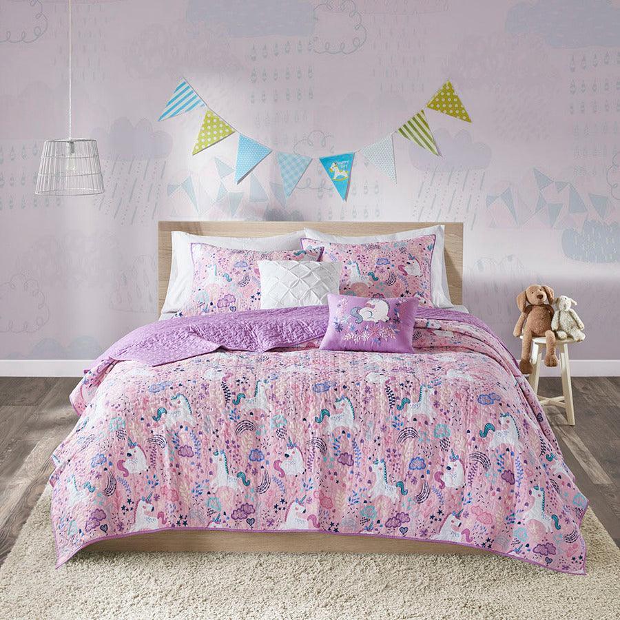 Lola Twin Unicorn Cotton Reversible Coverlet Set Pink Olliix.com