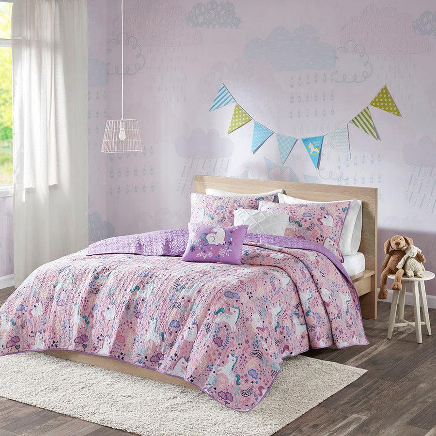 Lola Twin Unicorn Cotton Reversible Coverlet Set Pink Olliix.com