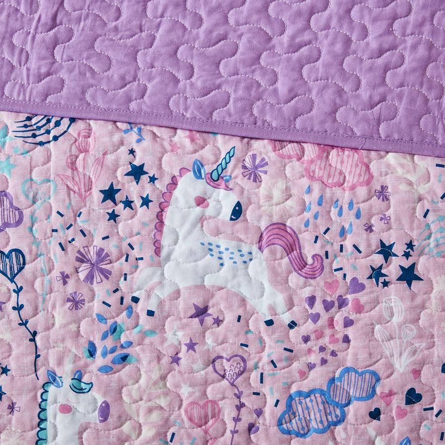 Lola Twin Unicorn Cotton Reversible Coverlet Set Pink Olliix.com