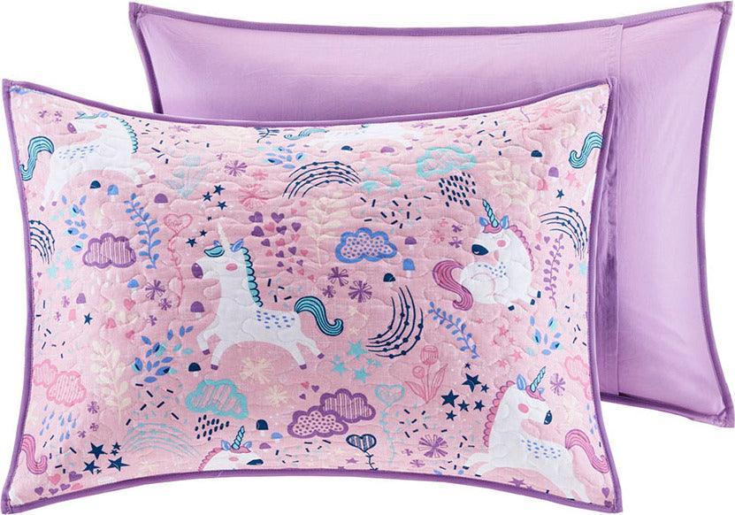 Lola Twin Unicorn Cotton Reversible Coverlet Set Pink Olliix.com