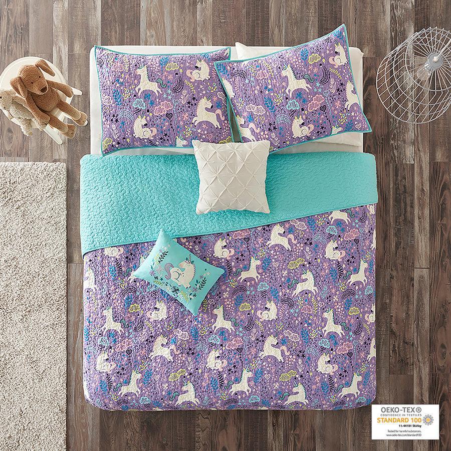 Lola Twin Unicorn Cotton Reversible Coverlet Set Purple Olliix.com