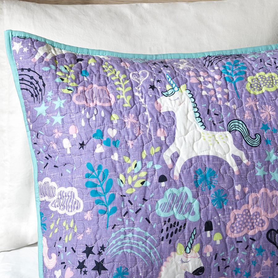 Lola Twin Unicorn Cotton Reversible Coverlet Set Purple Olliix.com