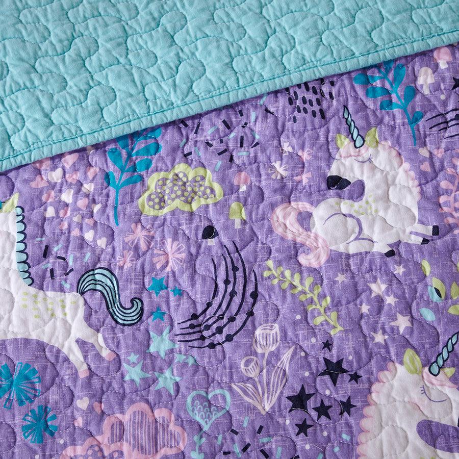 Lola Twin Unicorn Cotton Reversible Coverlet Set Purple Olliix.com