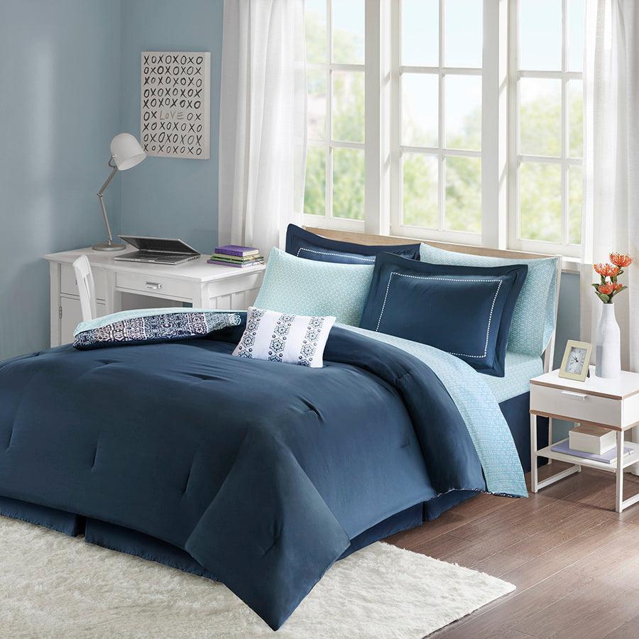 Loretta 20 " D Comforter and Sheet Set Navy Queen Olliix.com