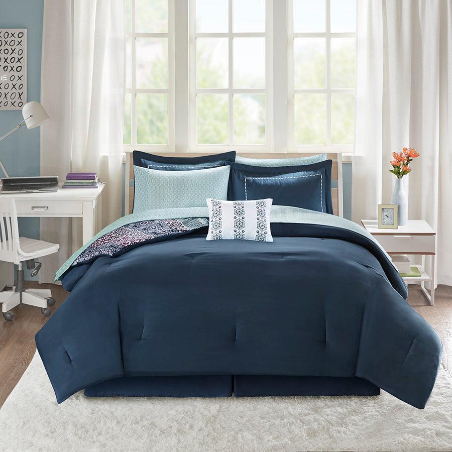 Loretta 20 " D Comforter and Sheet Set Navy Queen Olliix.com