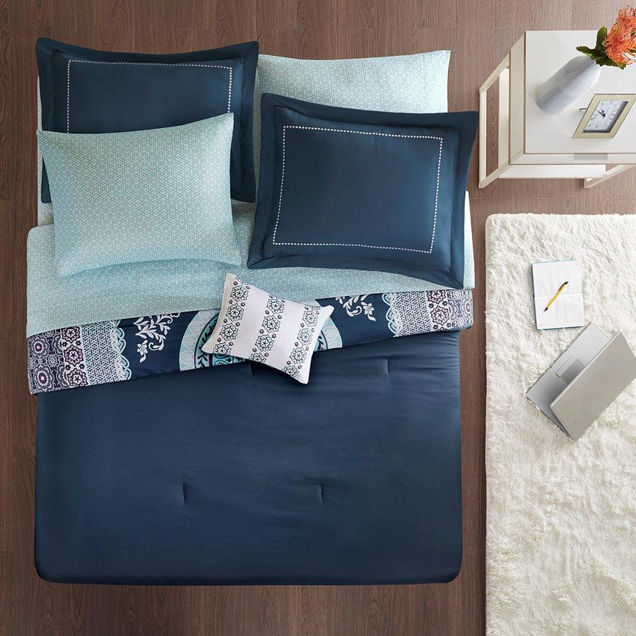 Loretta 20 " D Comforter and Sheet Set Navy Queen Olliix.com