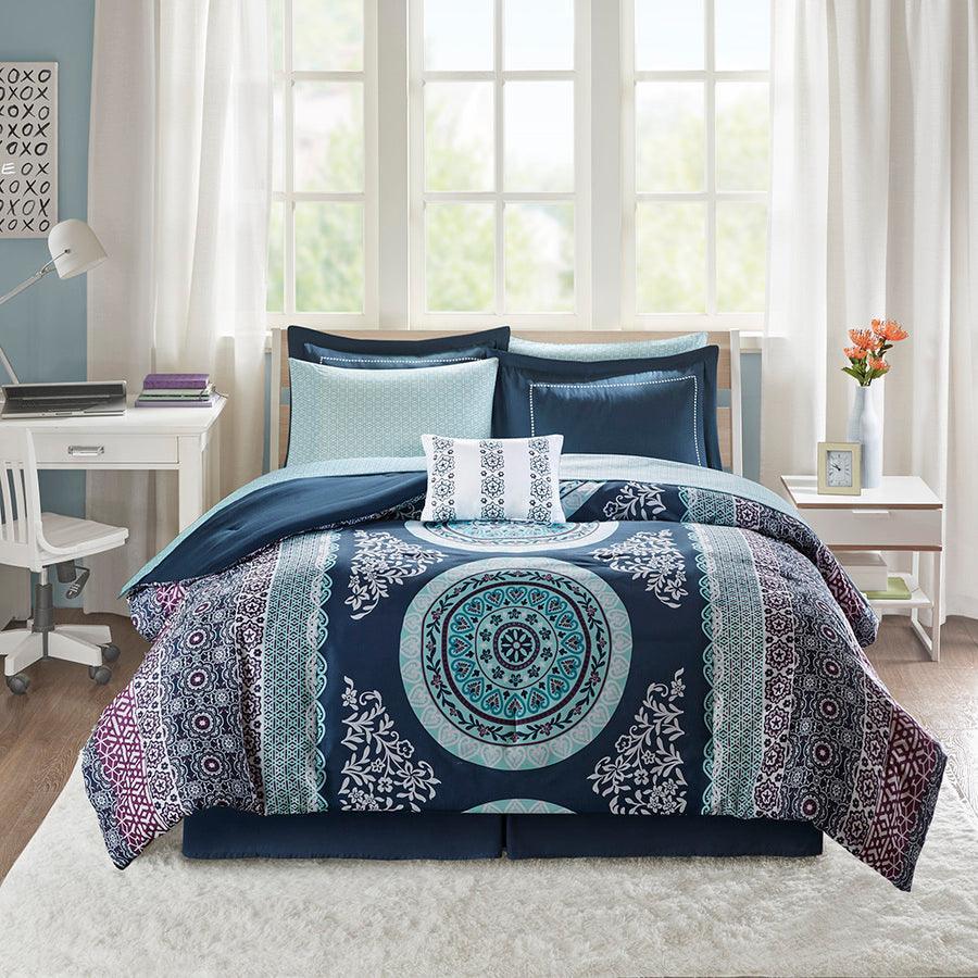 Loretta 26 " W Comforter and Sheet Set Navy Full Olliix.com