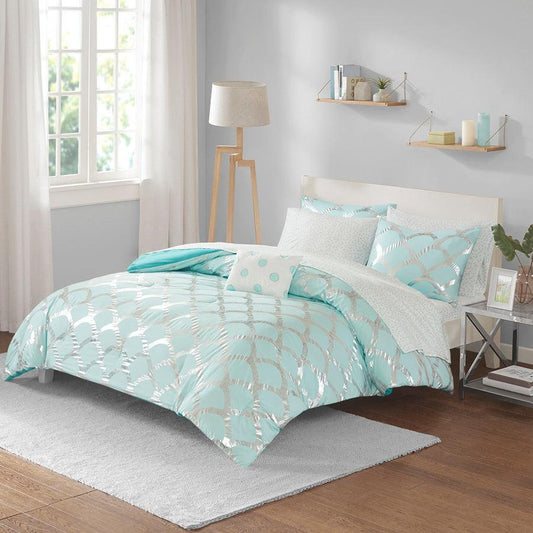 Lorna 20 " D Comforter and Sheet Set Aqua Queen Olliix.com