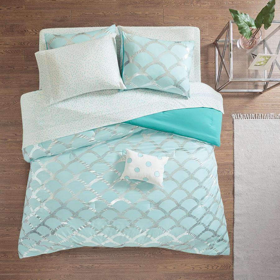 Lorna 20 " D Comforter and Sheet Set Aqua Queen Olliix.com