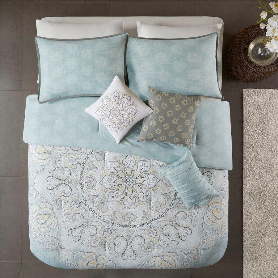 Lucinda King 7 Piece Reversible Cotton Sateen Comforter Set Seafoam Olliix.com